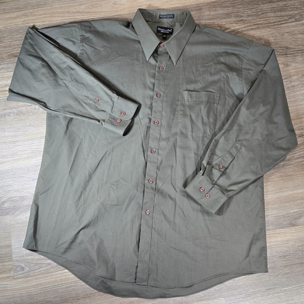 Vintage Kilburne Finch Shirt Mens 18 34/35 Olive Thin Long Sleeve Button Up